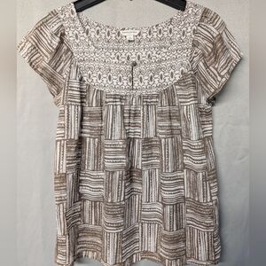 Women’s Brown Patterned Short-Sleeve Scoop Neck Top Size Small